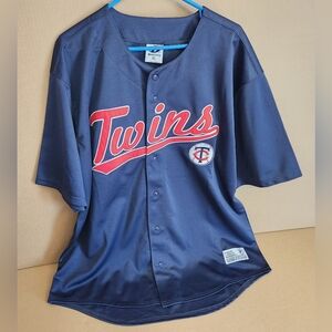 Majestic Blue and Red Baseball Jersey for Twins